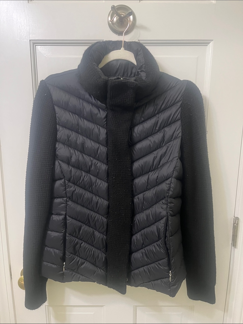 Calvin Klein Black Quilted Puffer Jacket with Knit Sleeves